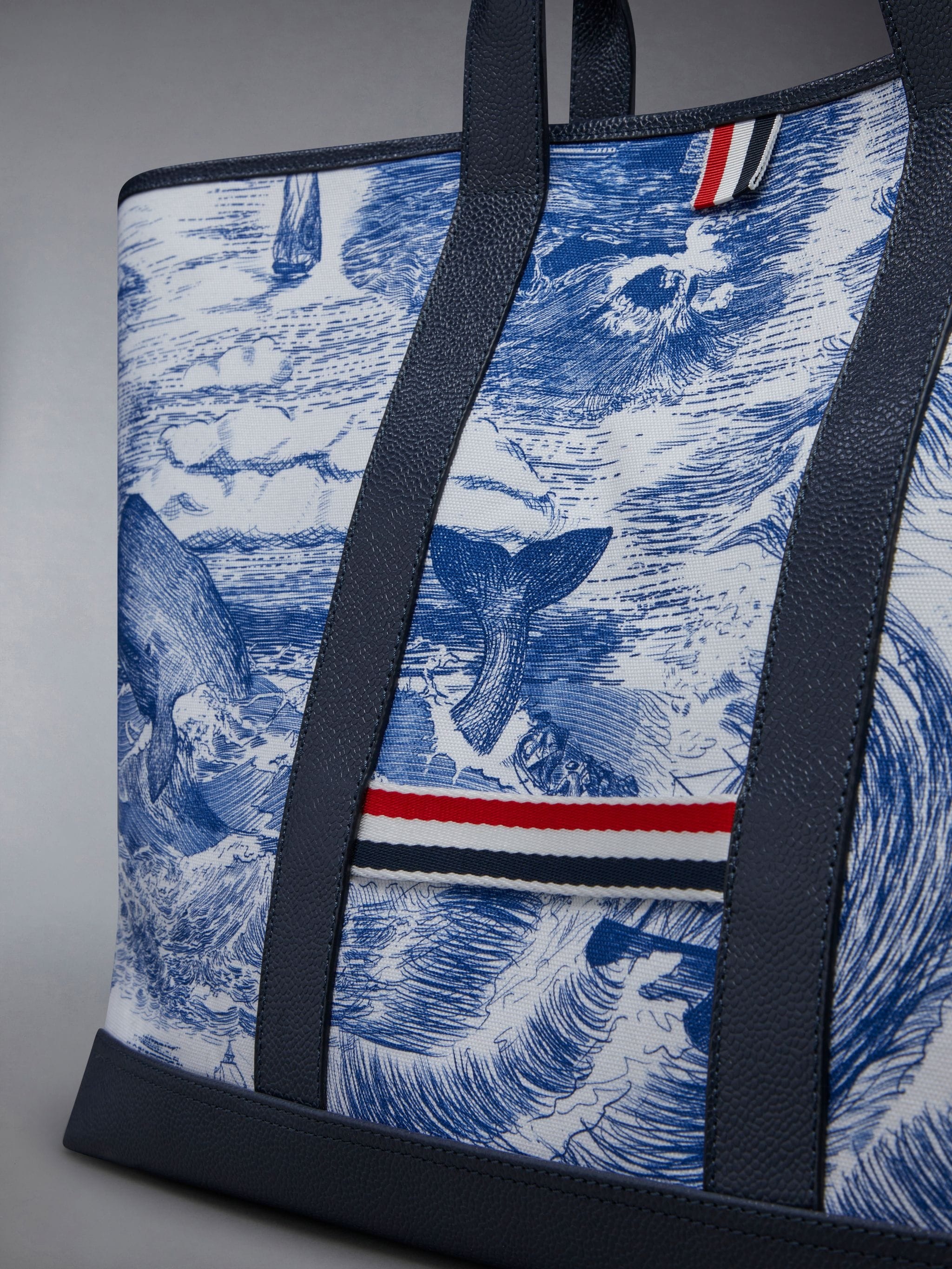 Nautical Toile Canvas Leather Handle Medium Tool Tote - 6