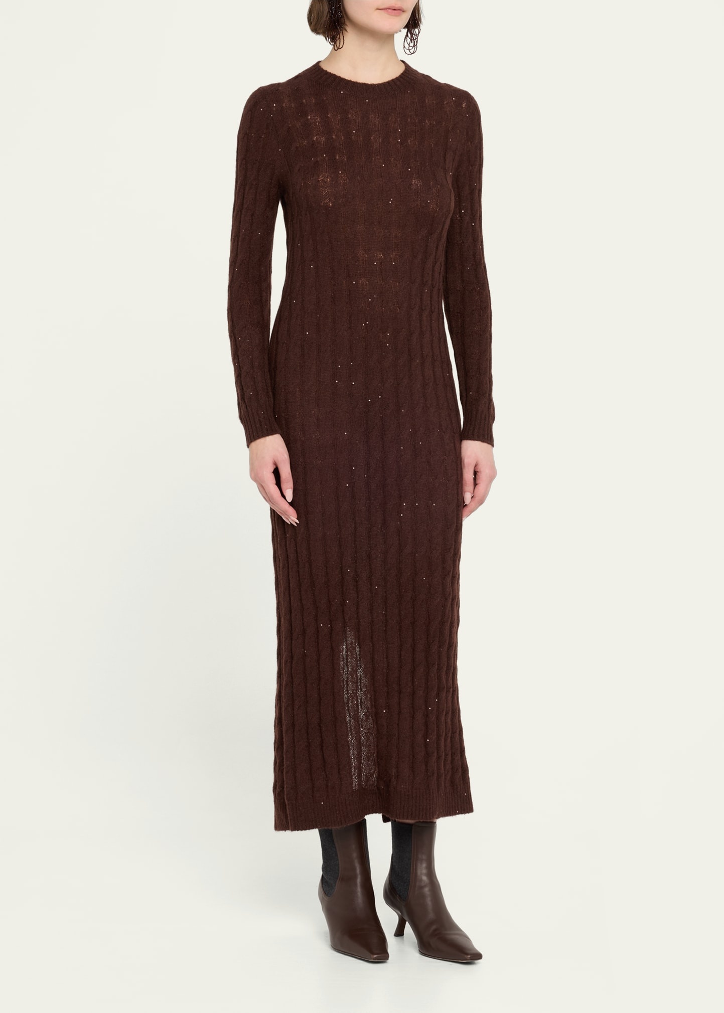 Mohair Pailette Cable Knit Maxi Sweater Dress - 4