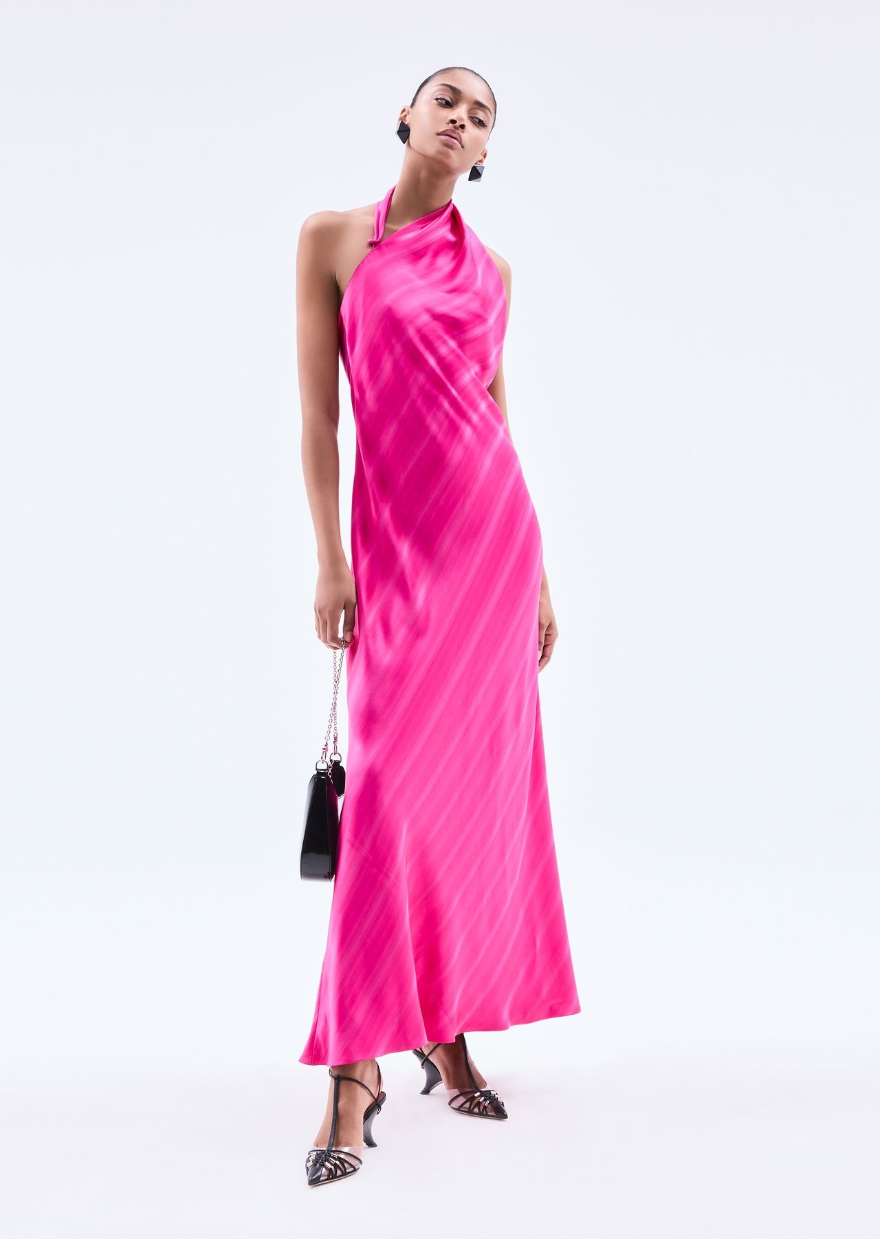 One-shoulder long dress in jacquard viscose with diagonal gradient-effect motif - 6