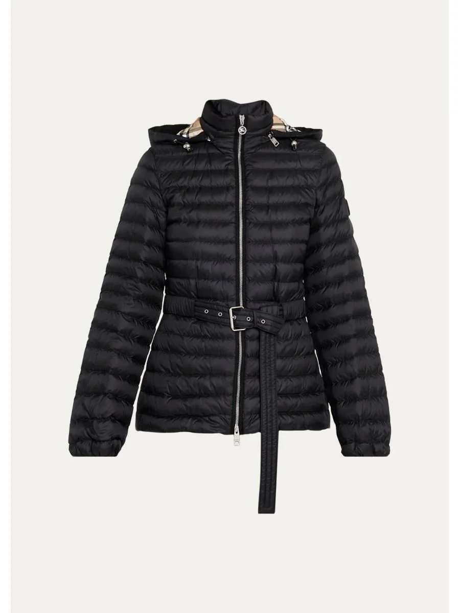 Amberley Belted Nylon Puffer Jacket with Detachable Collar - 1