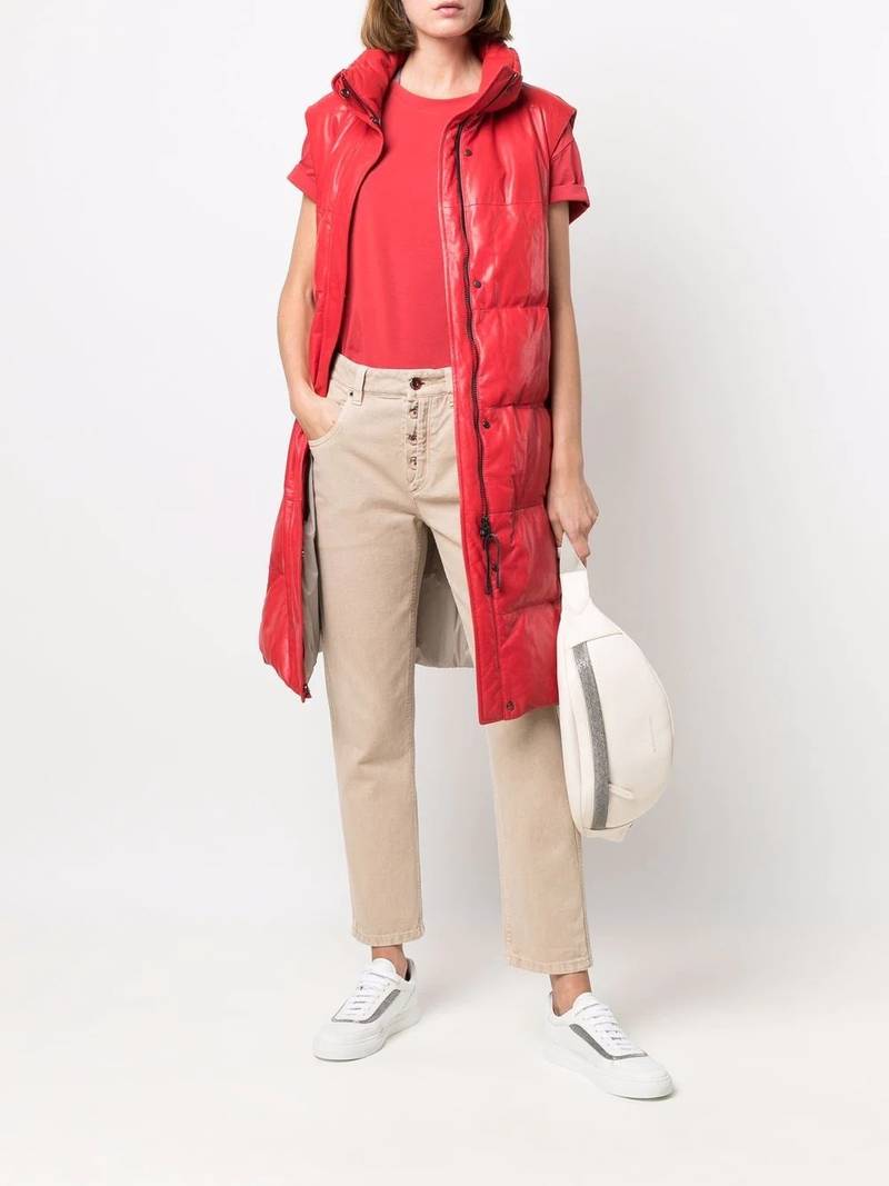 Brunello Cucinelli down-padded leather gilet coat outlook
