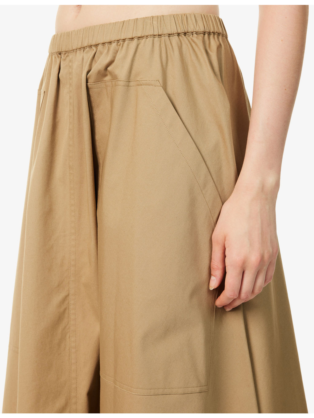 High-Waist Flared Stretch-Cotton Midi Skirt - 5