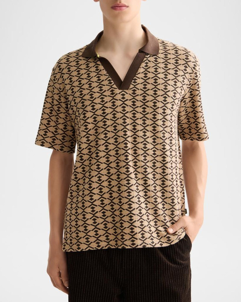 Men's Relaxed-Fit Geometric Toweling Johnny Collar Polo Shirt 4