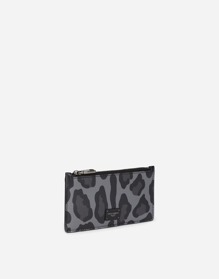 Dauphine calfskin card holder with leopard print against a gray background - 2