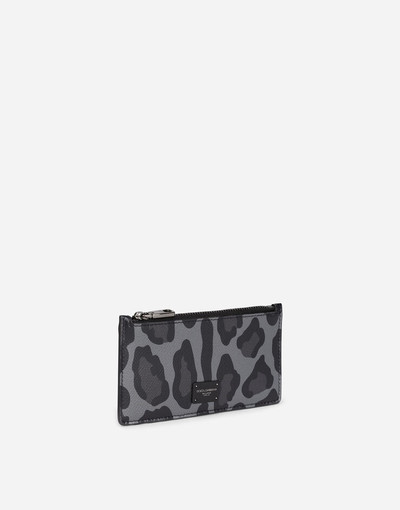 Dolce & Gabbana Dauphine calfskin card holder with leopard print against a gray background outlook