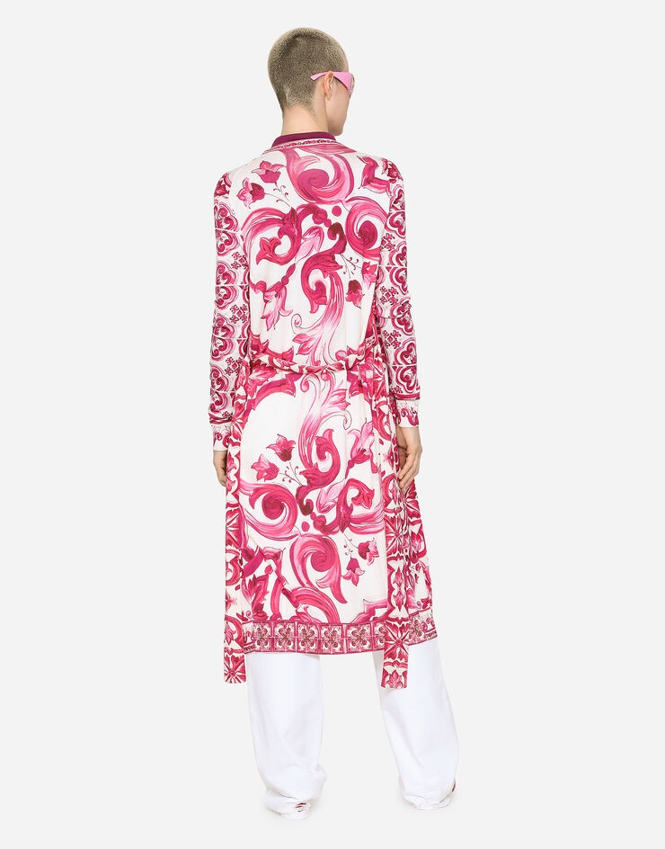 Long silk cardigan with Majolica print - 3