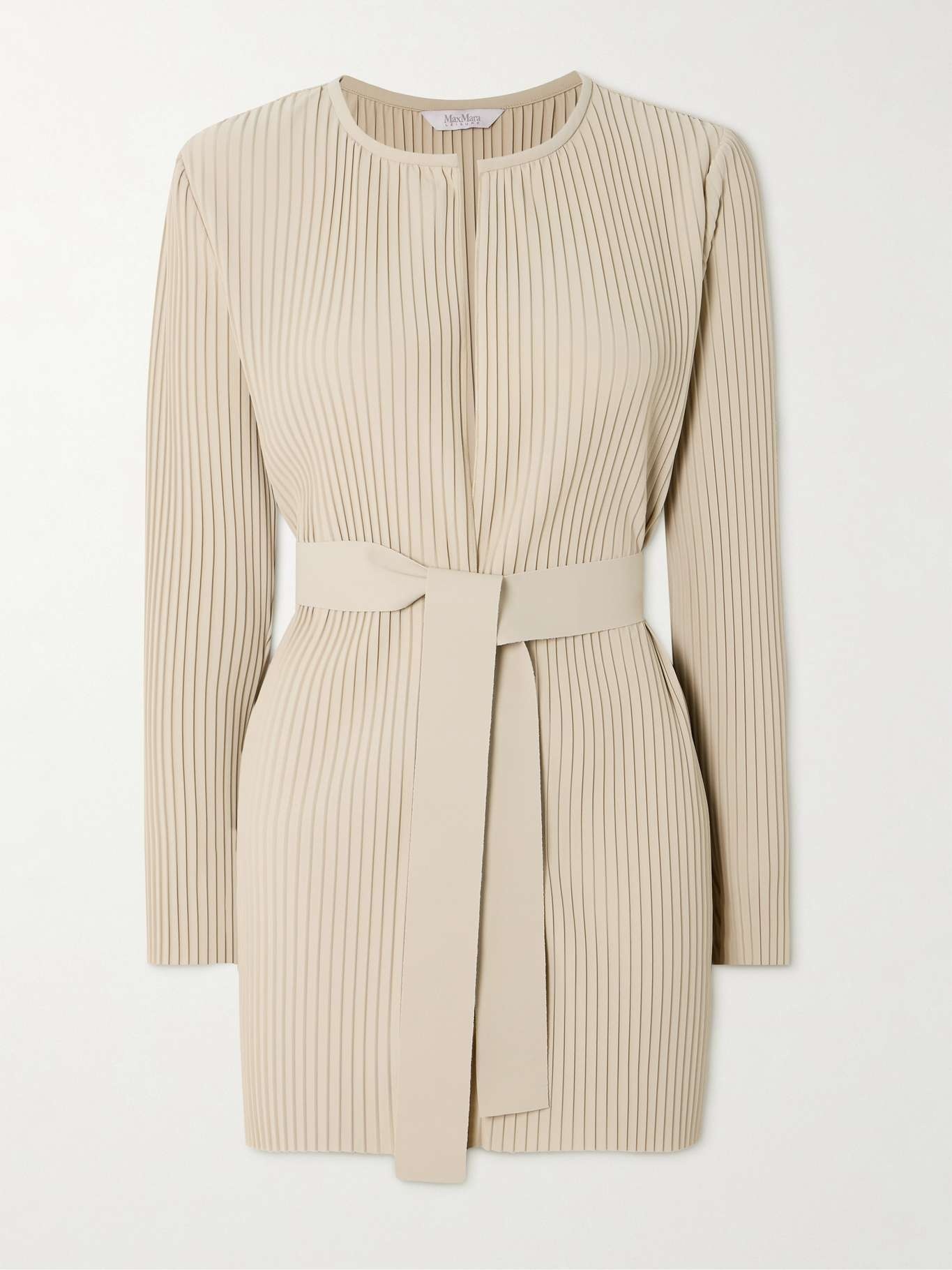 Belted plissé-crepe cardigan - 1