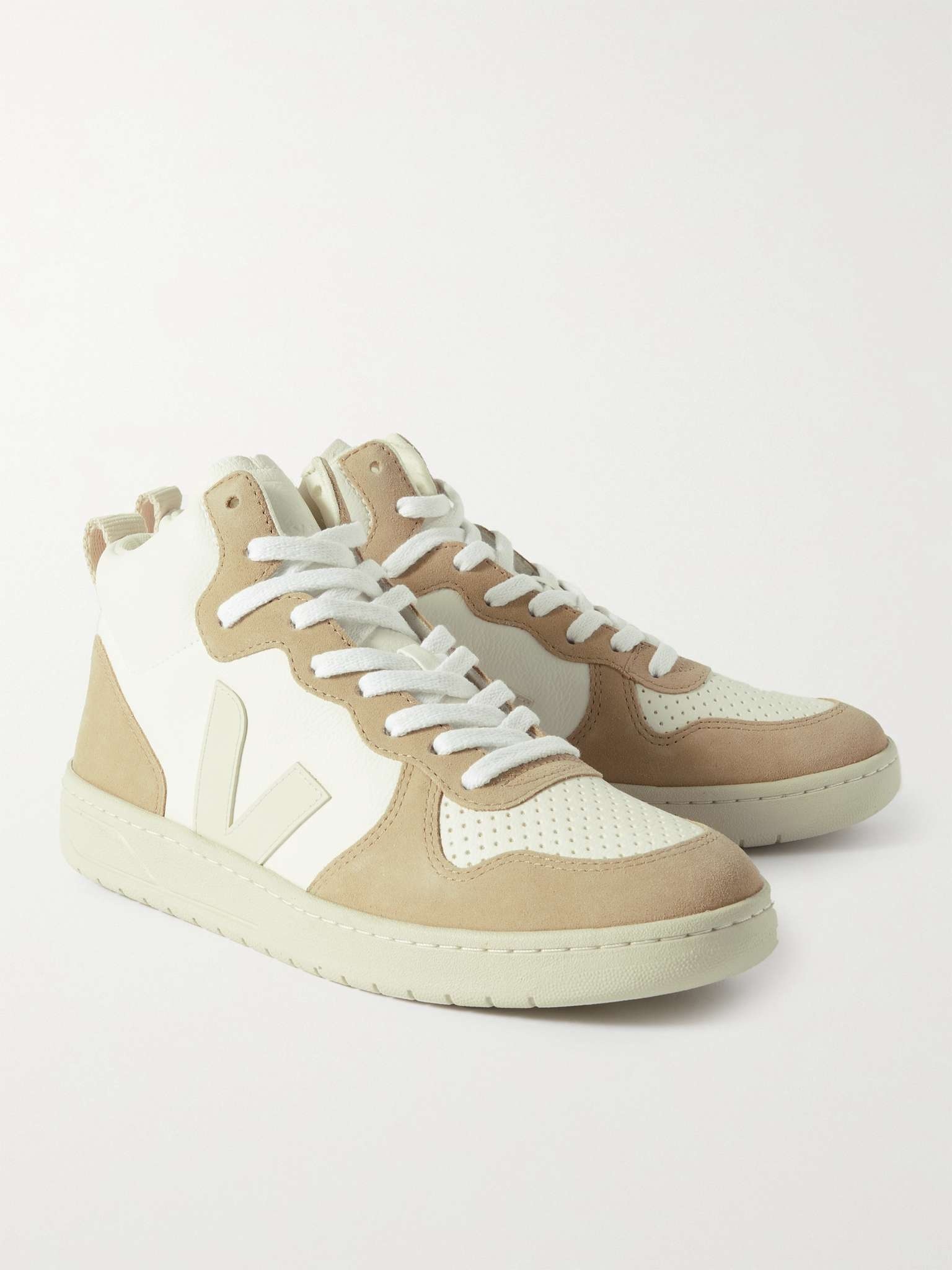 V-15 Suede-Trimmed Perforated Leather High-Top Sneakers - 3