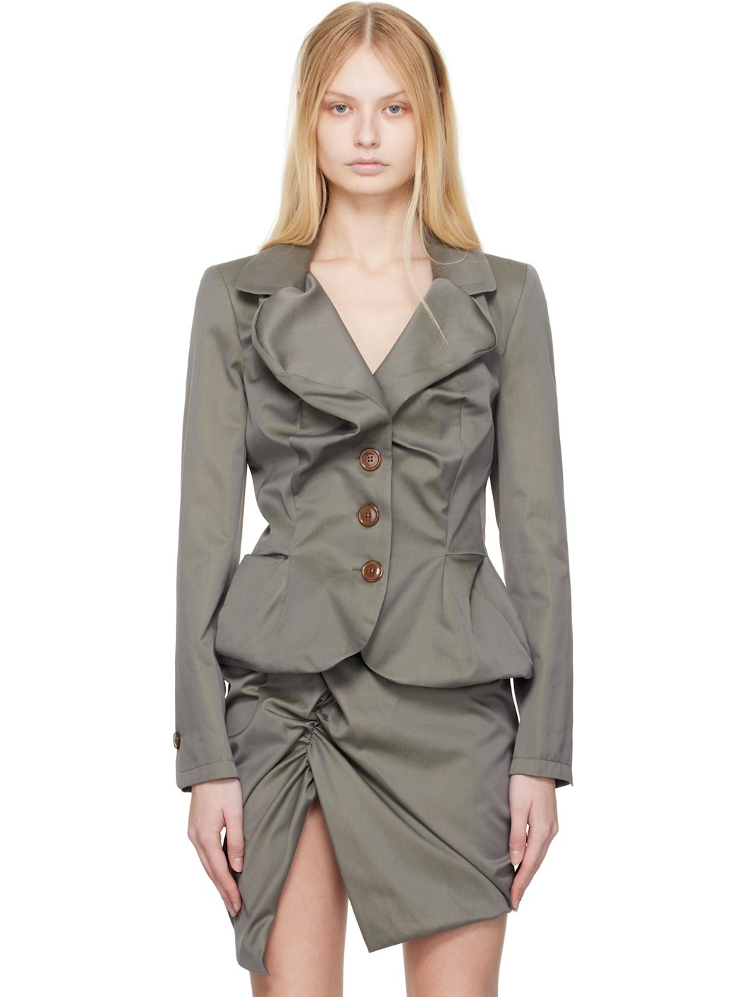 Gray Drunken Tailored Blazer - 1