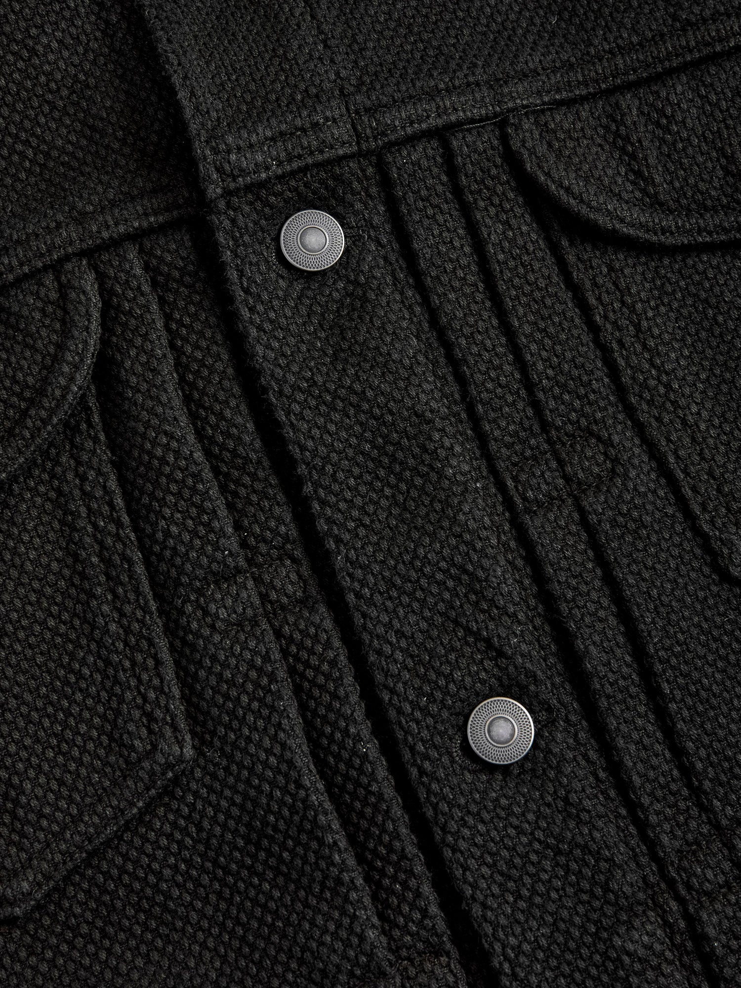 Double Cloth Sashiko Trucker Jacket in Black - 8