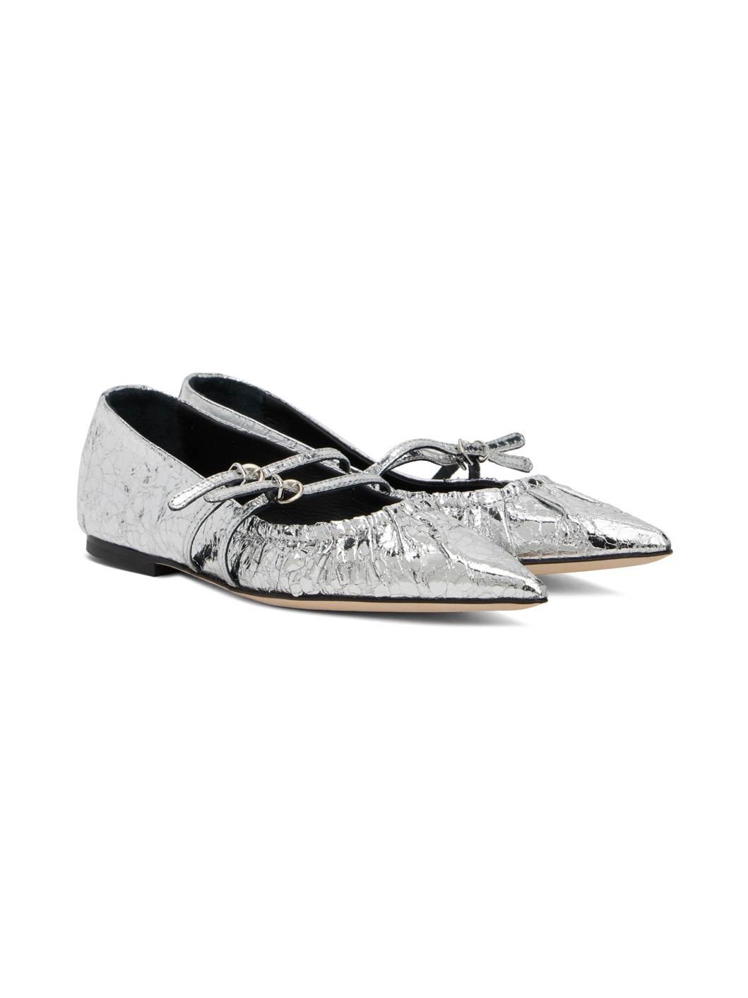 Silver Crackle Leather Ballerina Flats - 4