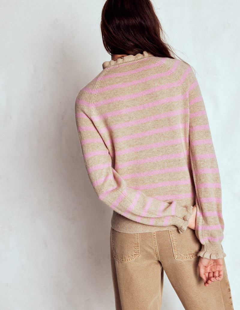 Fae Fair Isle Frilled Sweater-Camel, Pink Stripe 4