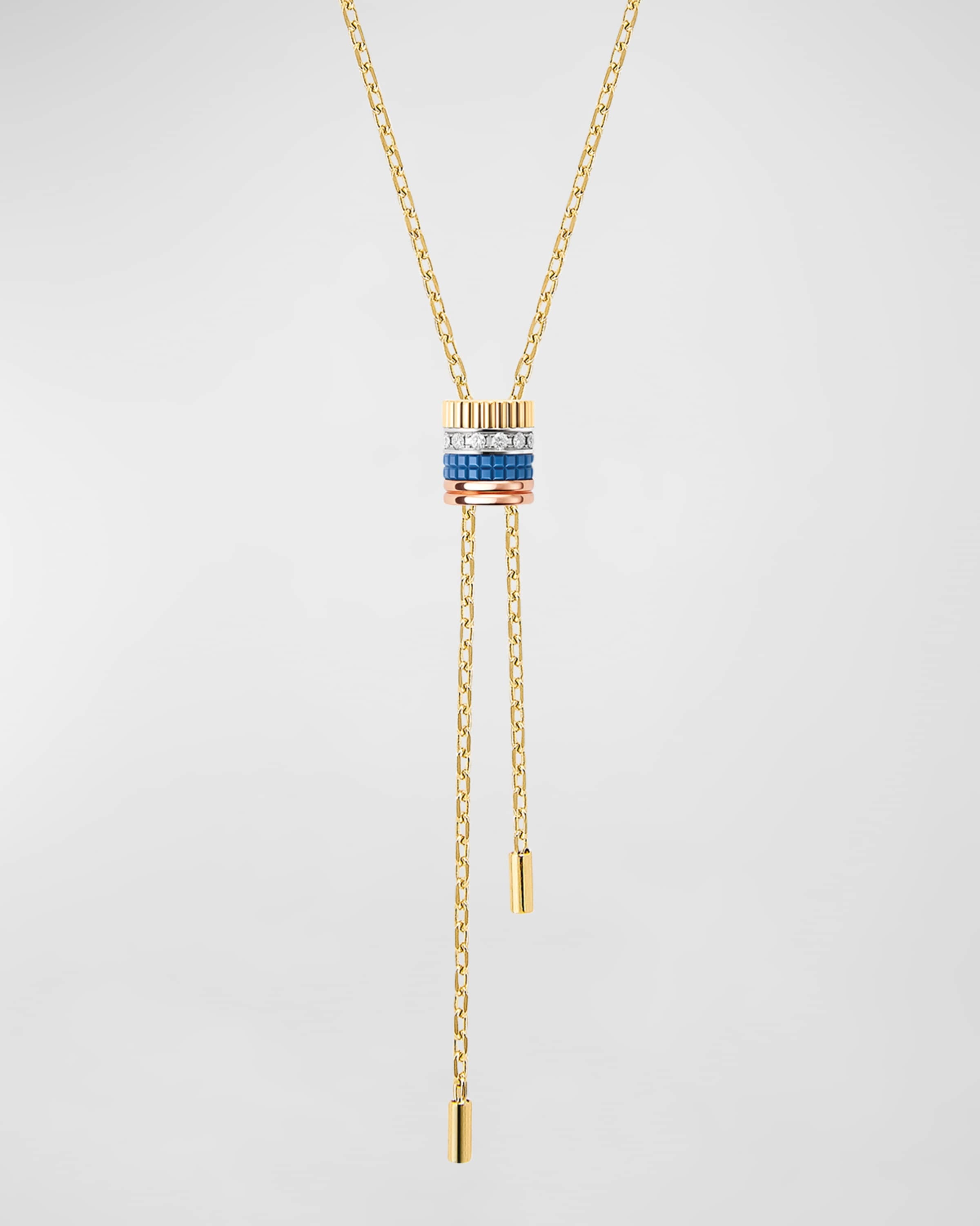 Tricolor 18K Gold Quatre Blue Ceramic and Diamond Necklace - 1