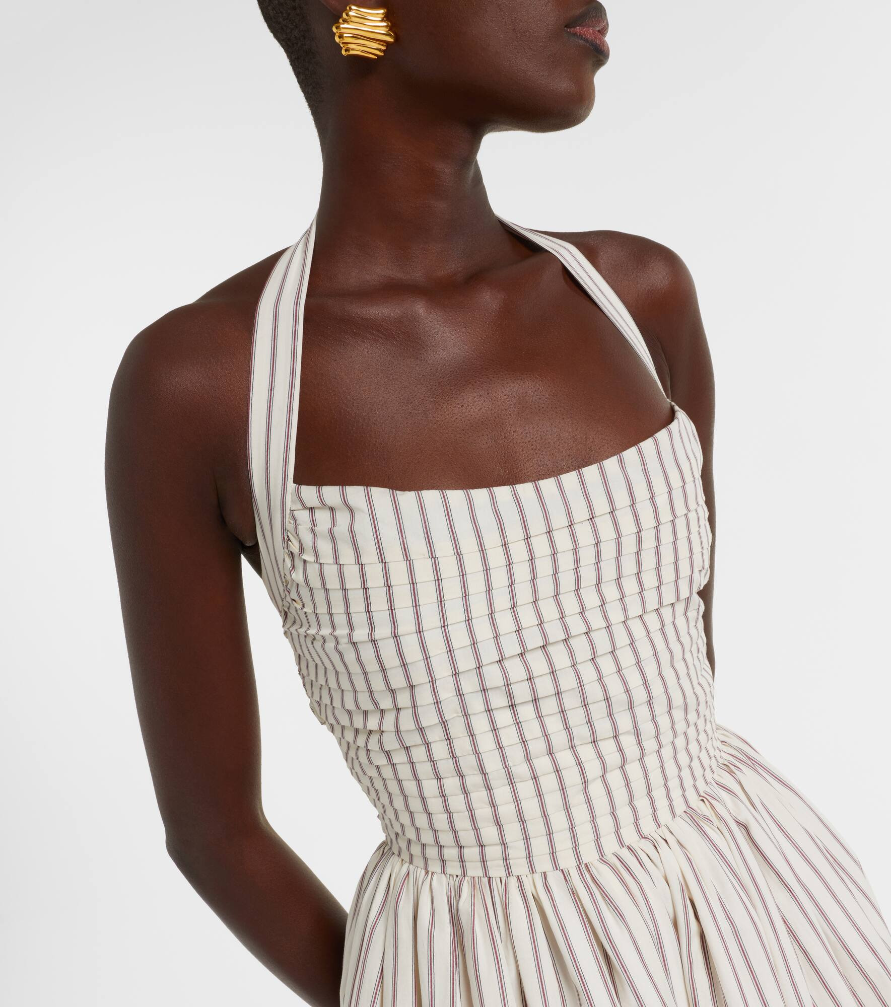 Halterneck striped cotton midi dress - 4
