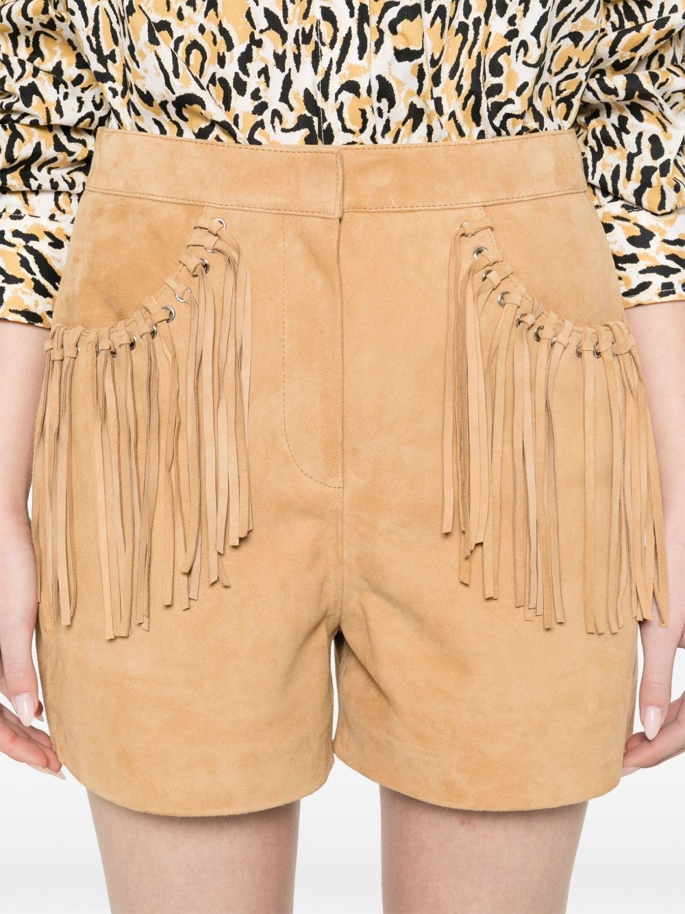 fringe-detail suede shorts - 5