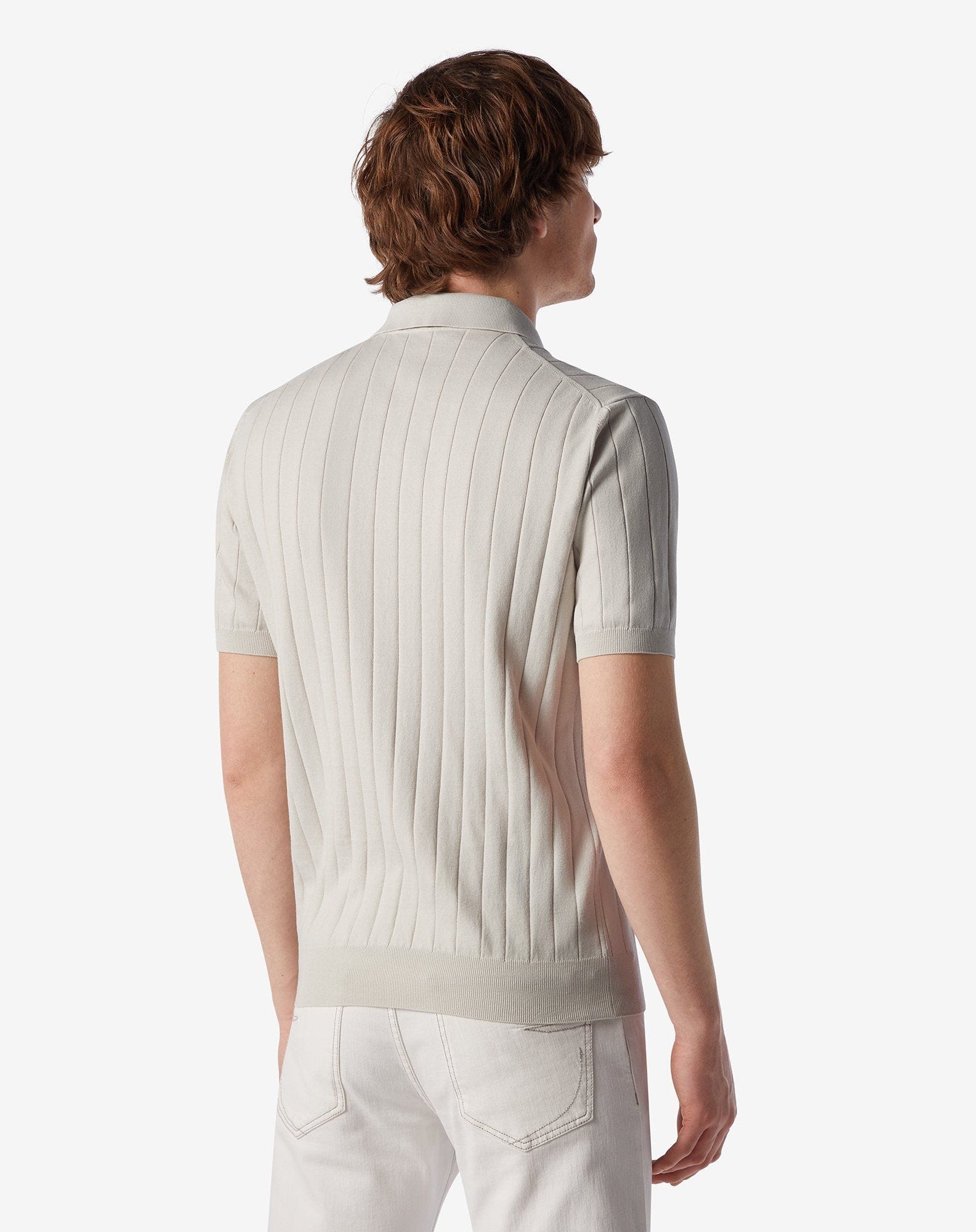 Pearl white button-up Pima cotton polo shirt - 2