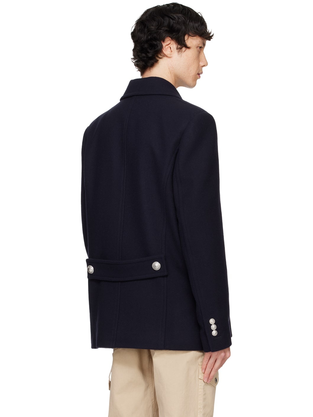 Navy Short Felted Virgin Wool Peacoat - 3