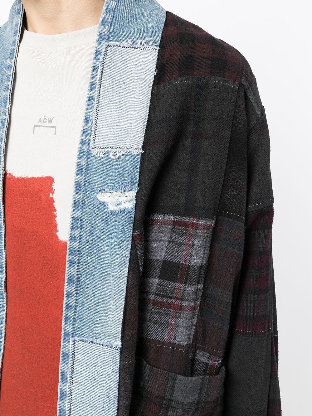 tartan-check raw-cut jacket - 5