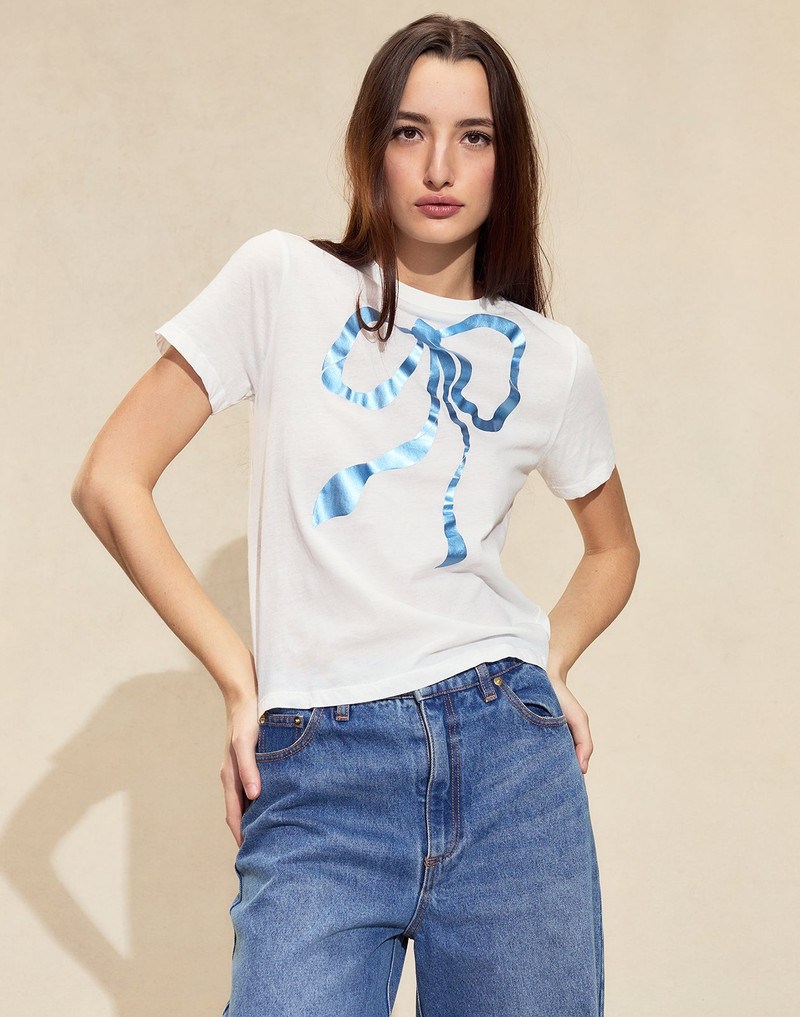 CYNTHIA ROWLEY Metallic Bow Tee outlook