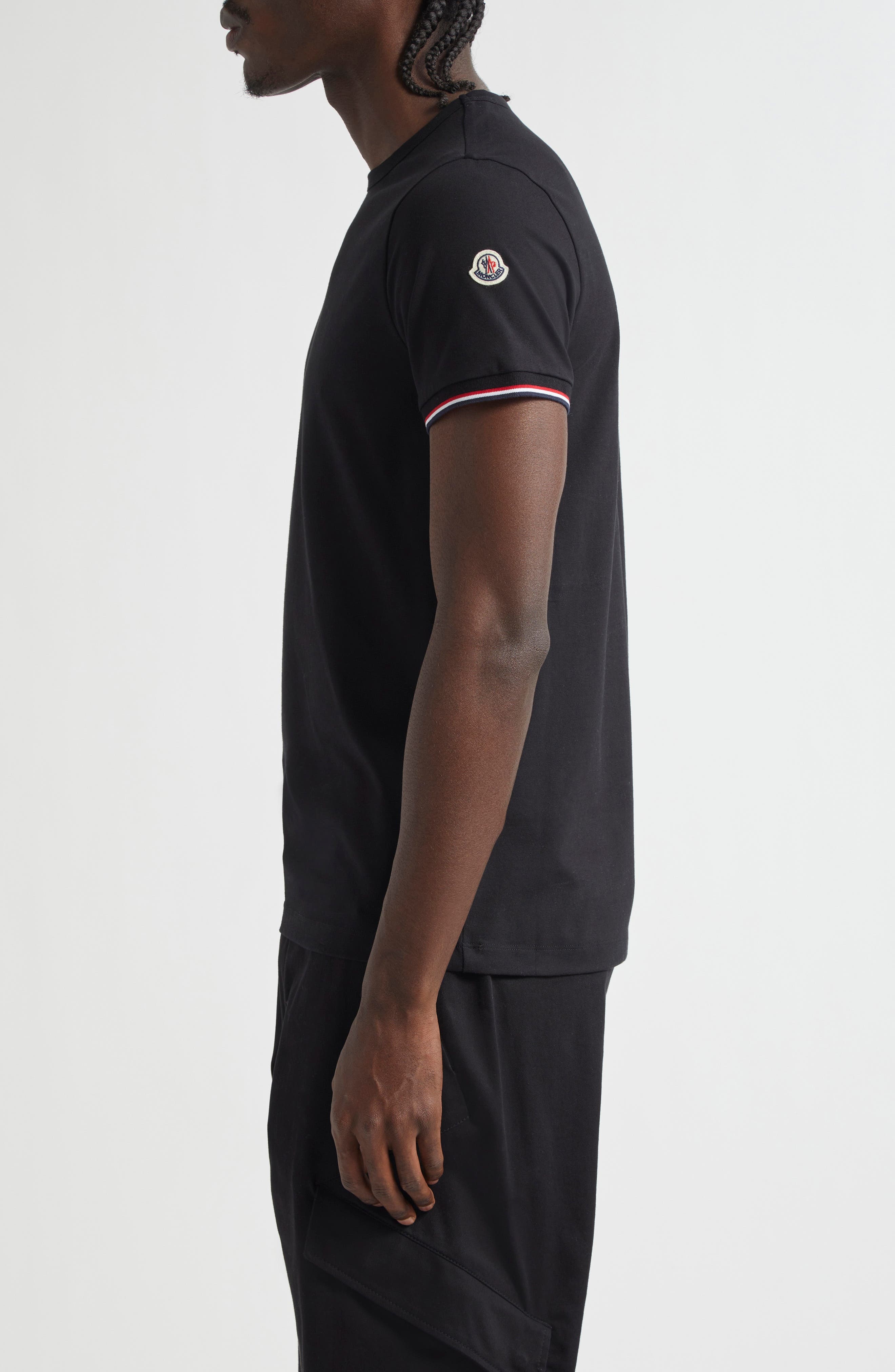 Moncler Tipped Cotton Stretch Jersey T-Shirt in Black/Black at Nordstrom - 3