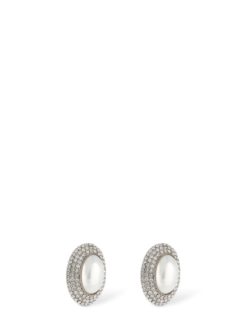 Oval crystal & faux pearl earrings - 3