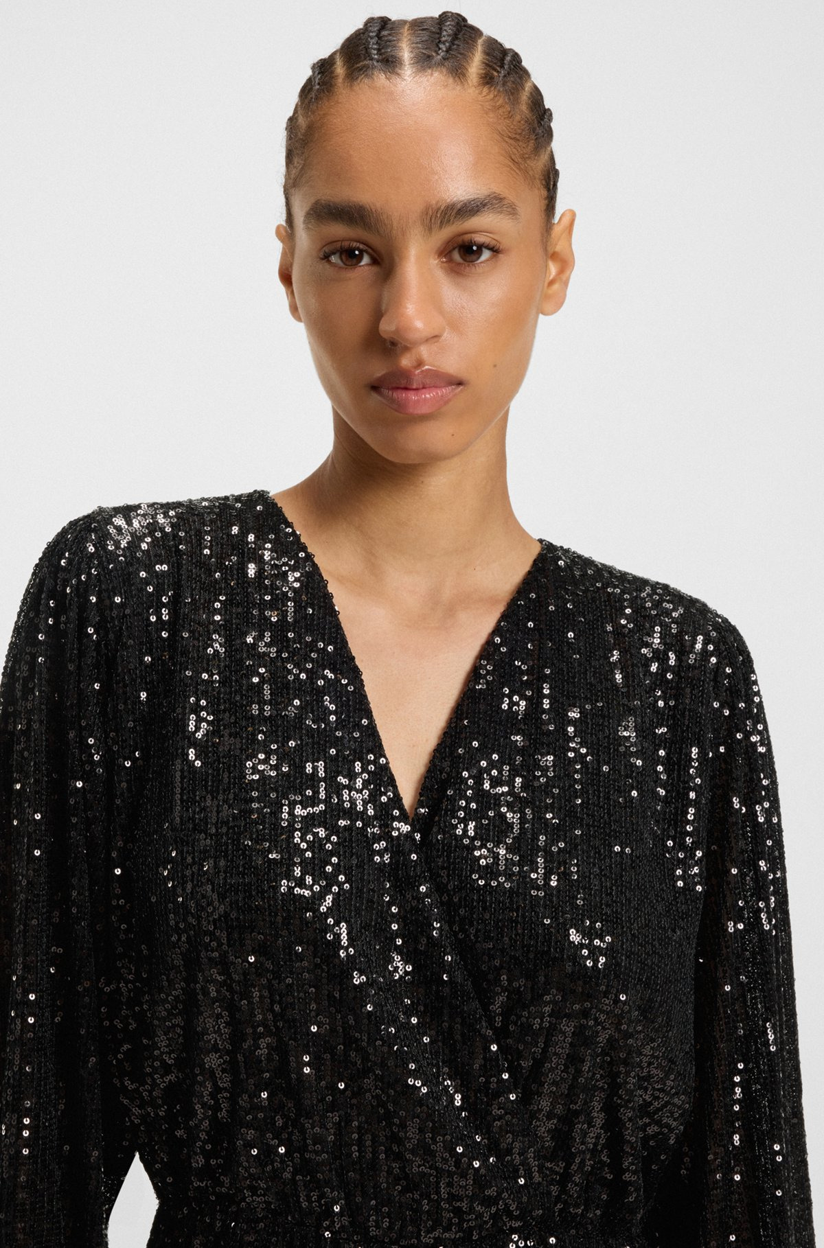 WRAP-FRONT DRESS WITH SEQUIN EMBELLISHMENTS - 5