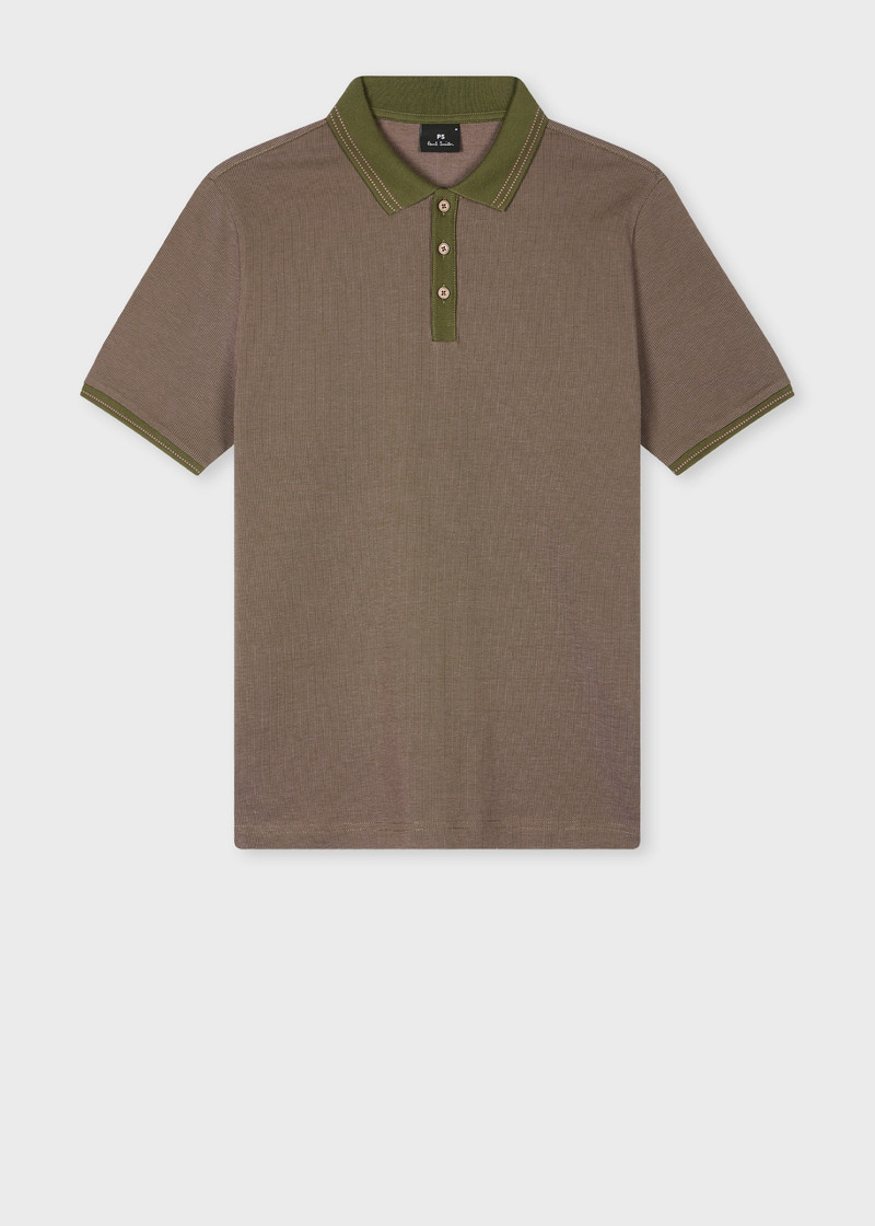 Khaki Micro Jacquard Organic Cotton Polo Shirt 1