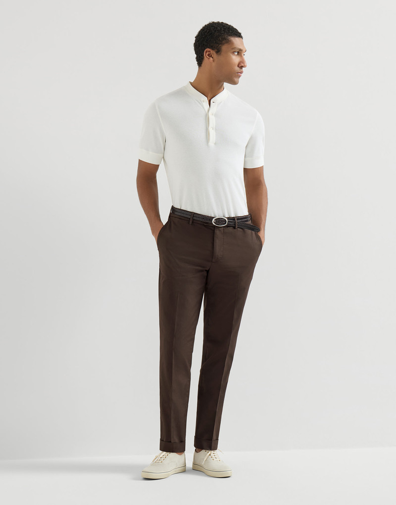 Garment-dyed American Pima cotton comfort gabardine Italian fit trousers 5