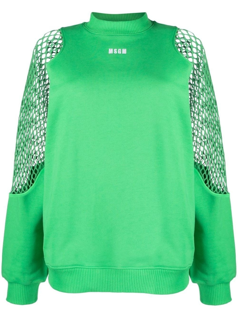 mesh-detail crew neck sweatshirt 1