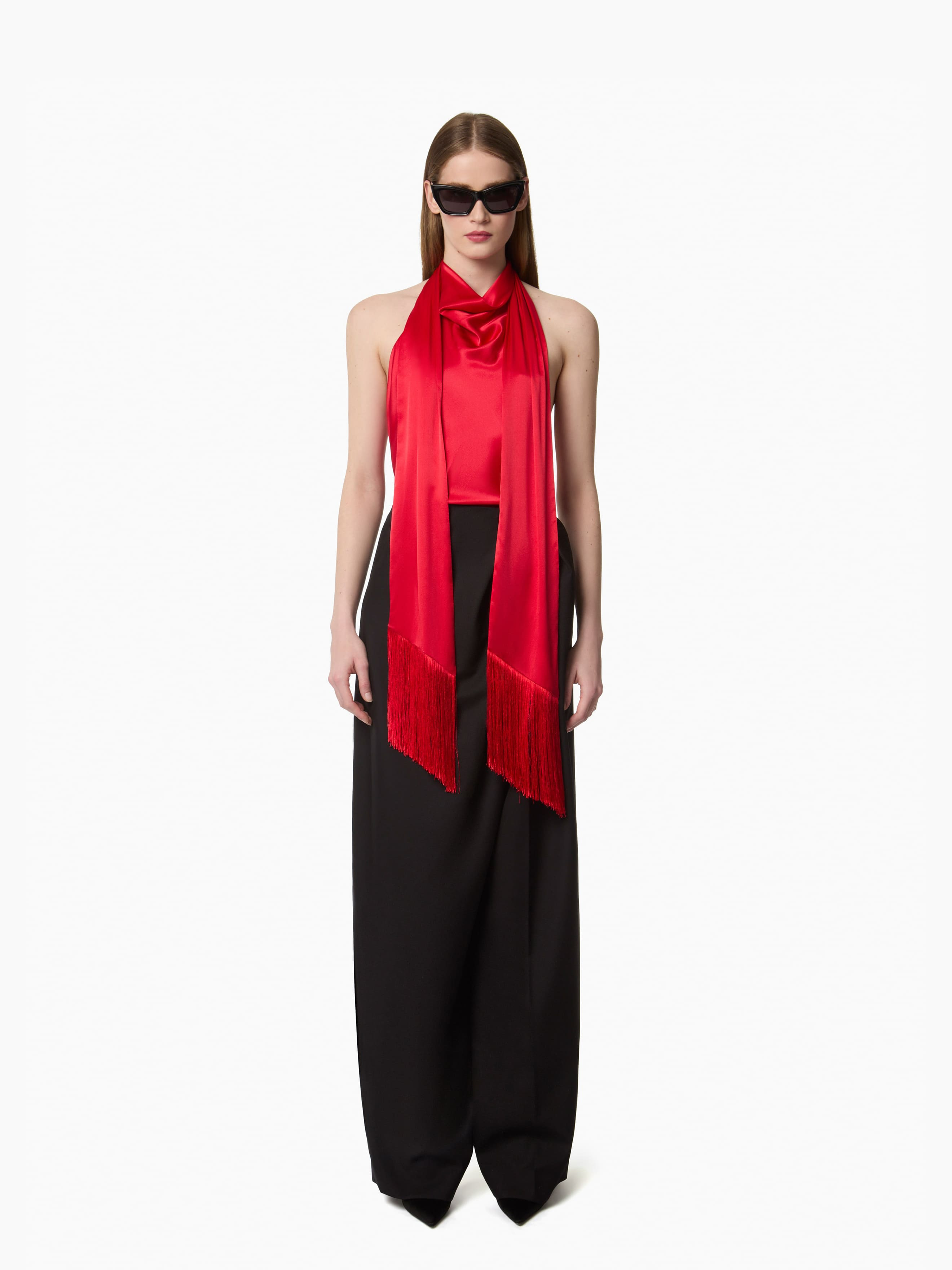 Red Halterneck Satin Top - 1