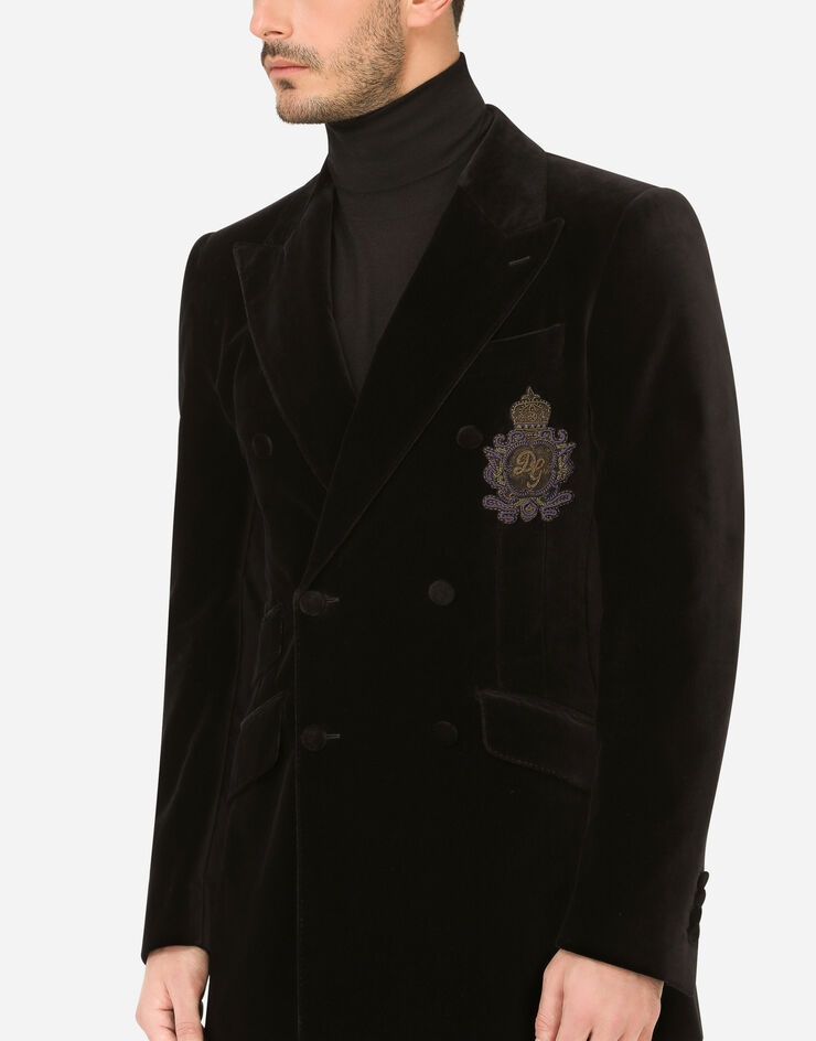 Double-breasted Beat-fit velvet jacket with patch embellishment - 4