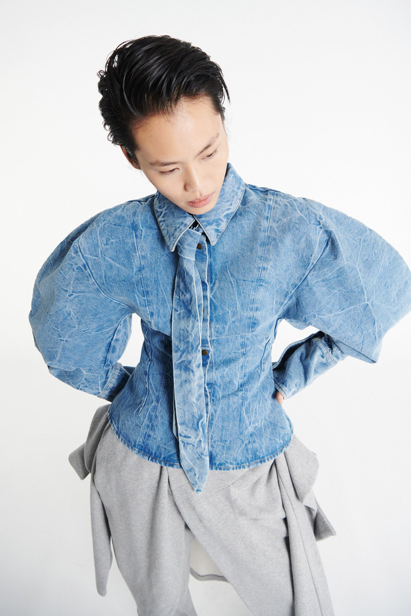 PUFF SLEEVE SHIRT INDIGO ACID WASH 9