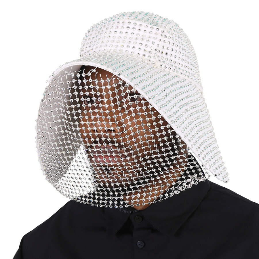 Open Box - Burberry Men's Optic White Crystal Mesh Bonnet Cap, Size Medium - 2