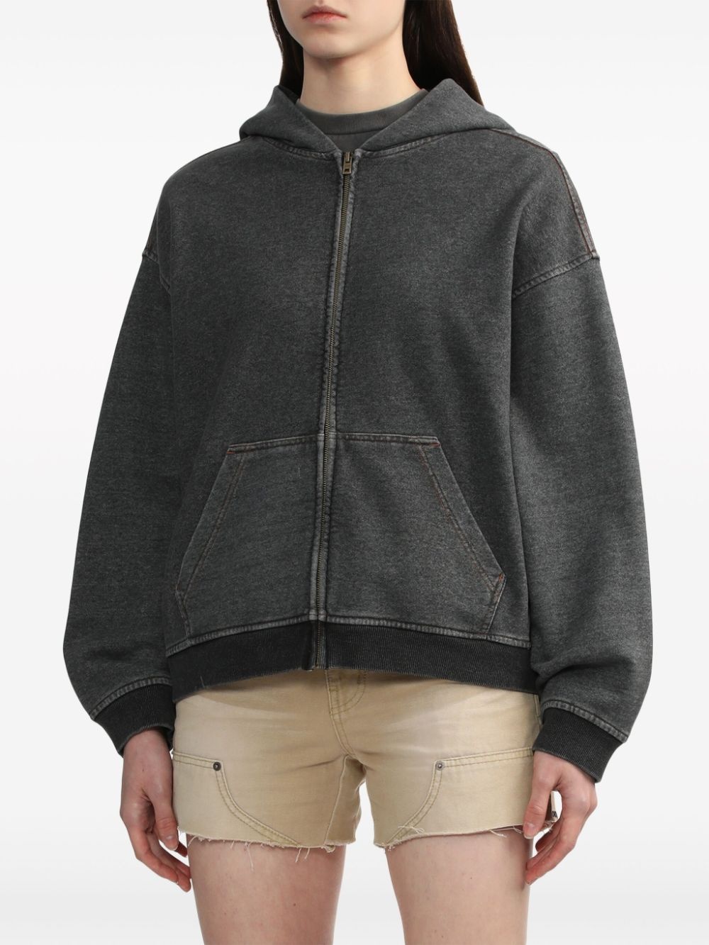 zip-up denim hoodie - 3