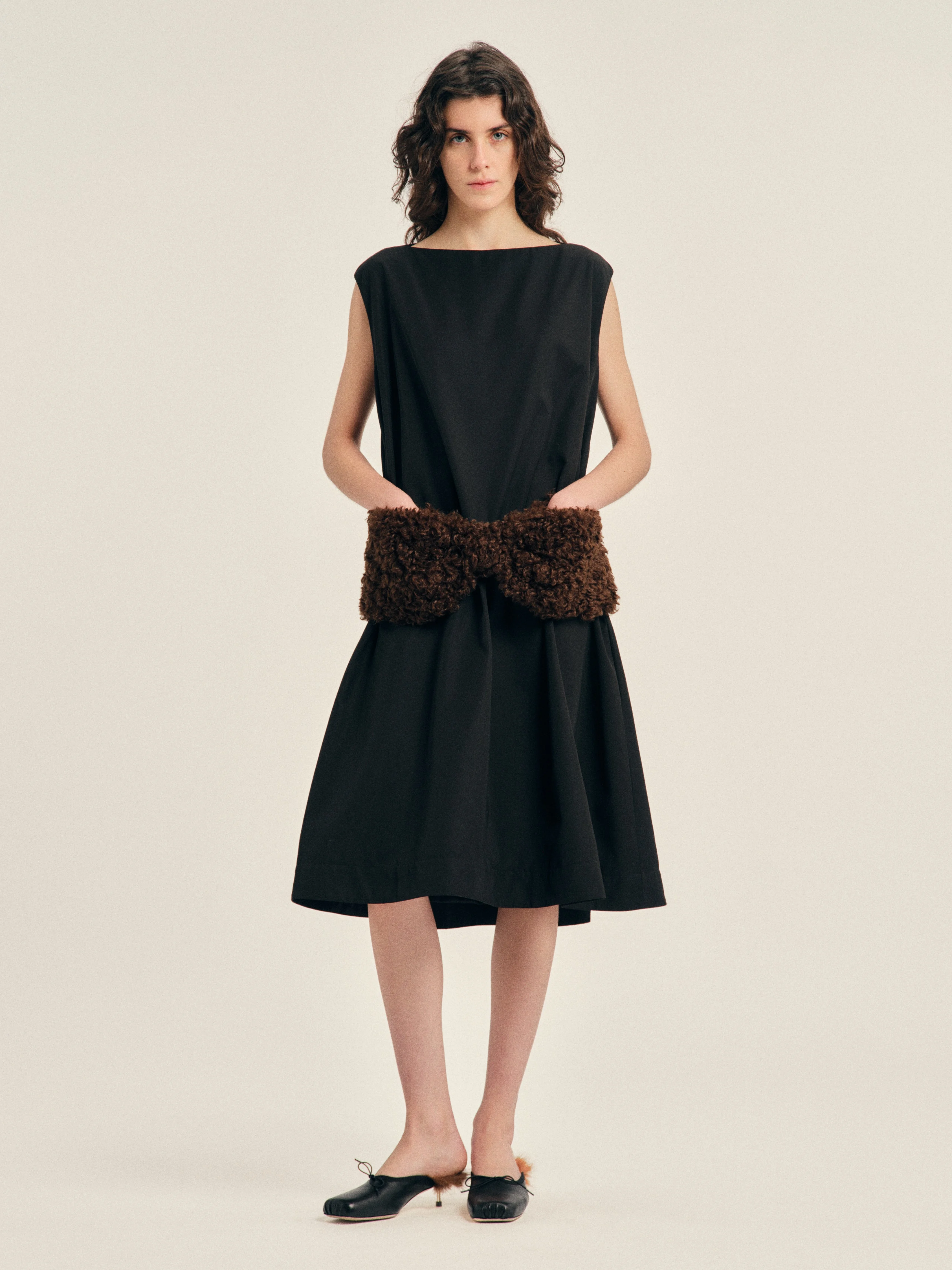 Boxy Peplum Faux Fur Bow Detail Dress - 1