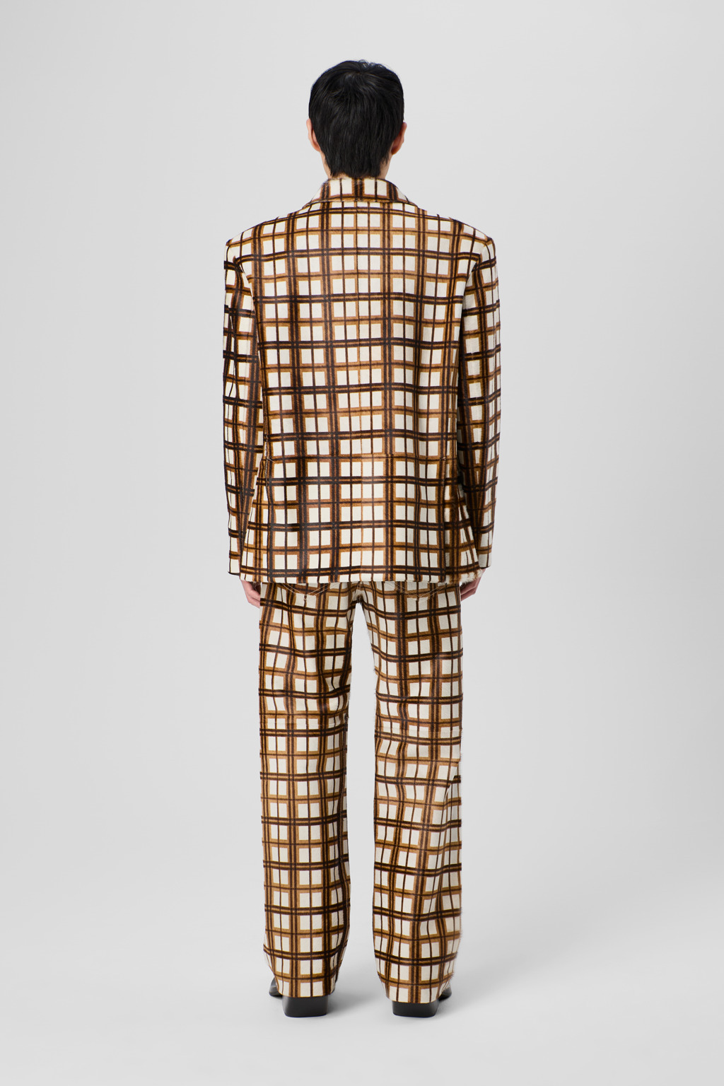 Cream-brown tartan hair-on-leather trousers - 4
