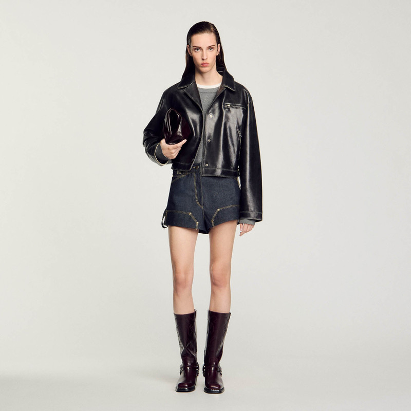 Sandro DISTRESSED LEATHER JACKET outlook