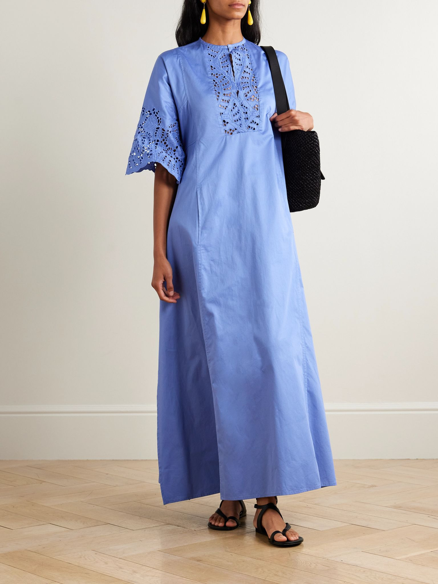 Rachel broderie anglaise cotton-poplin kaftan Blue - 2