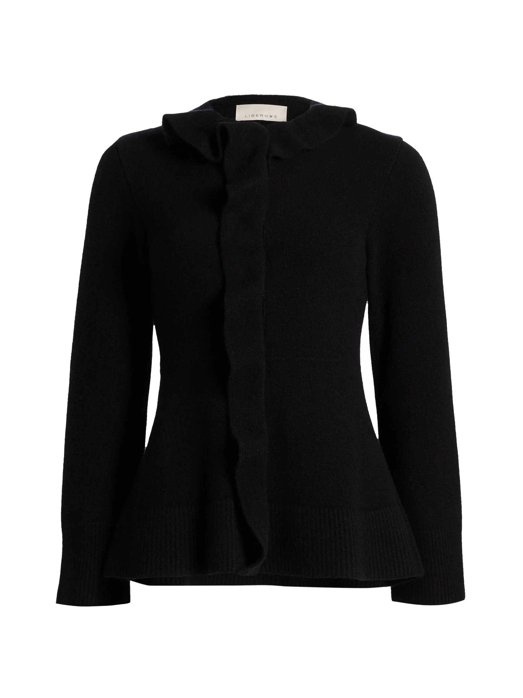 Women's Queen Wool Ruffle Cardigan - Black - 1