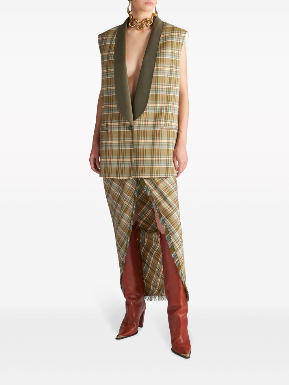 check-pattern jacquard waistcoat - 2