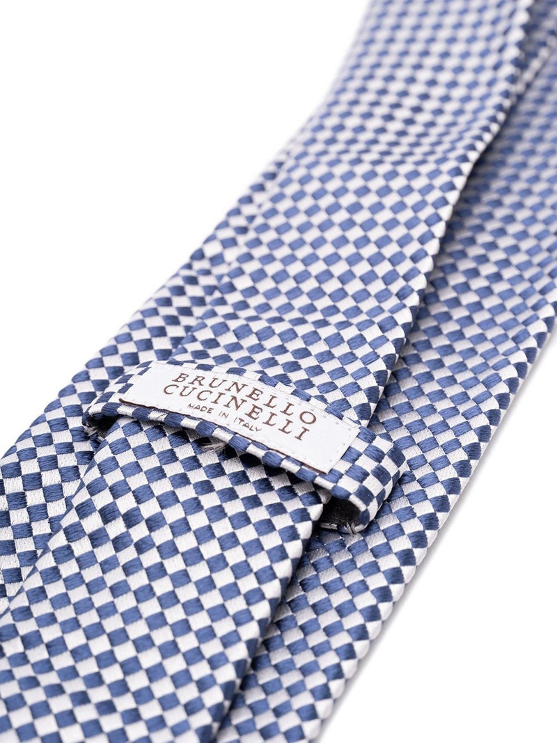 Brunello Cucinelli checkerboard-patterned silk tie outlook