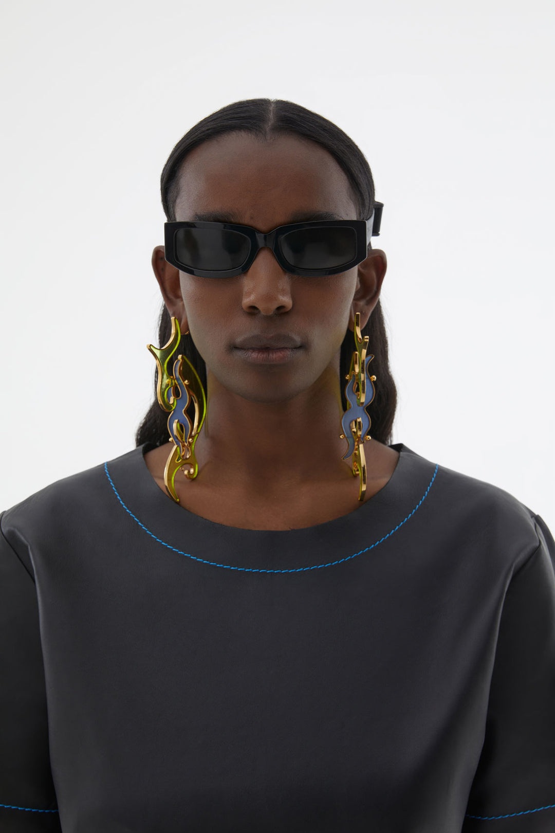 ACID GREEN & BLUE FLAME EARRINGS - 4