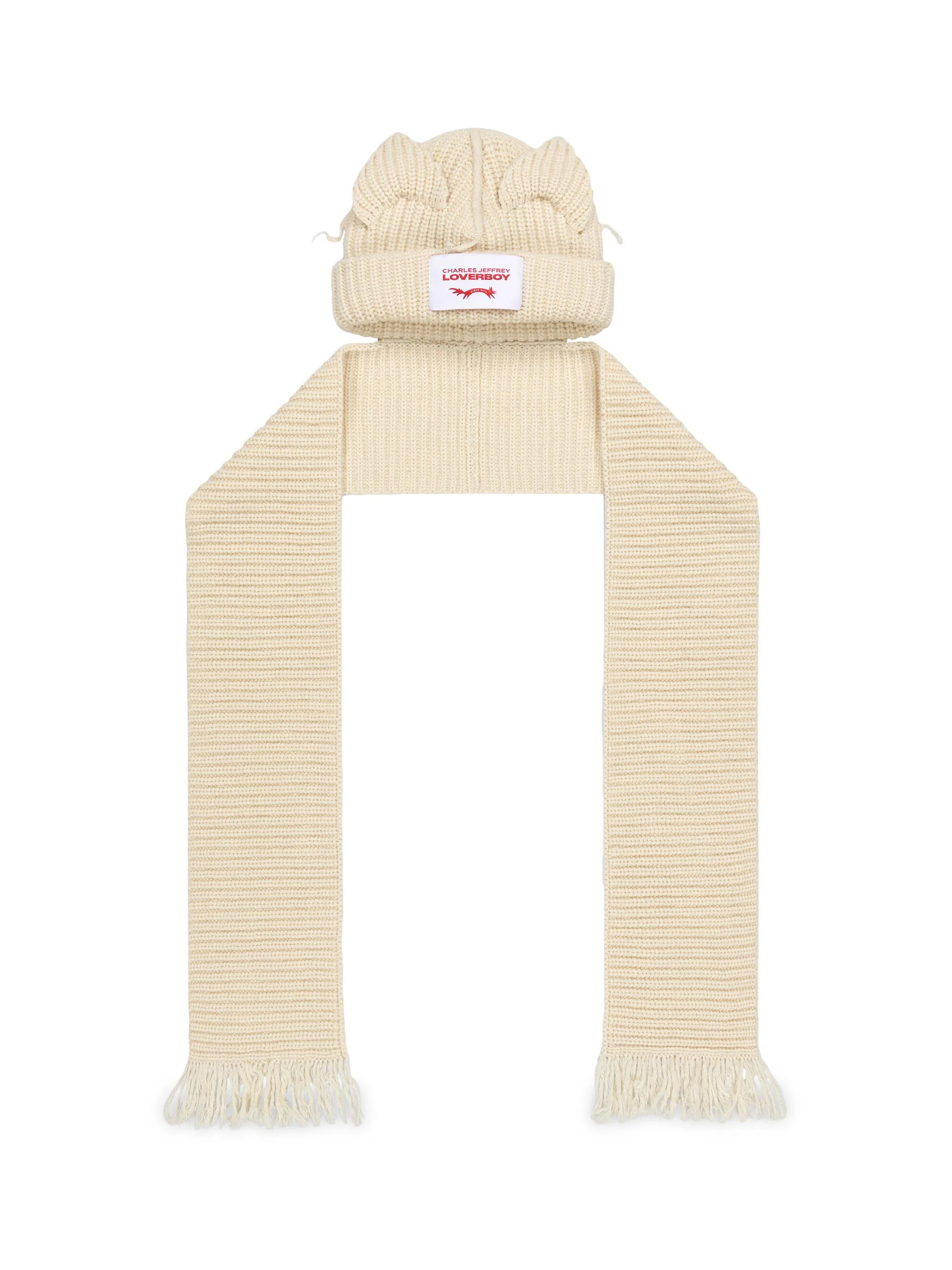 Men's Chunky Ears Beanie Scarf - Ecru - 1
