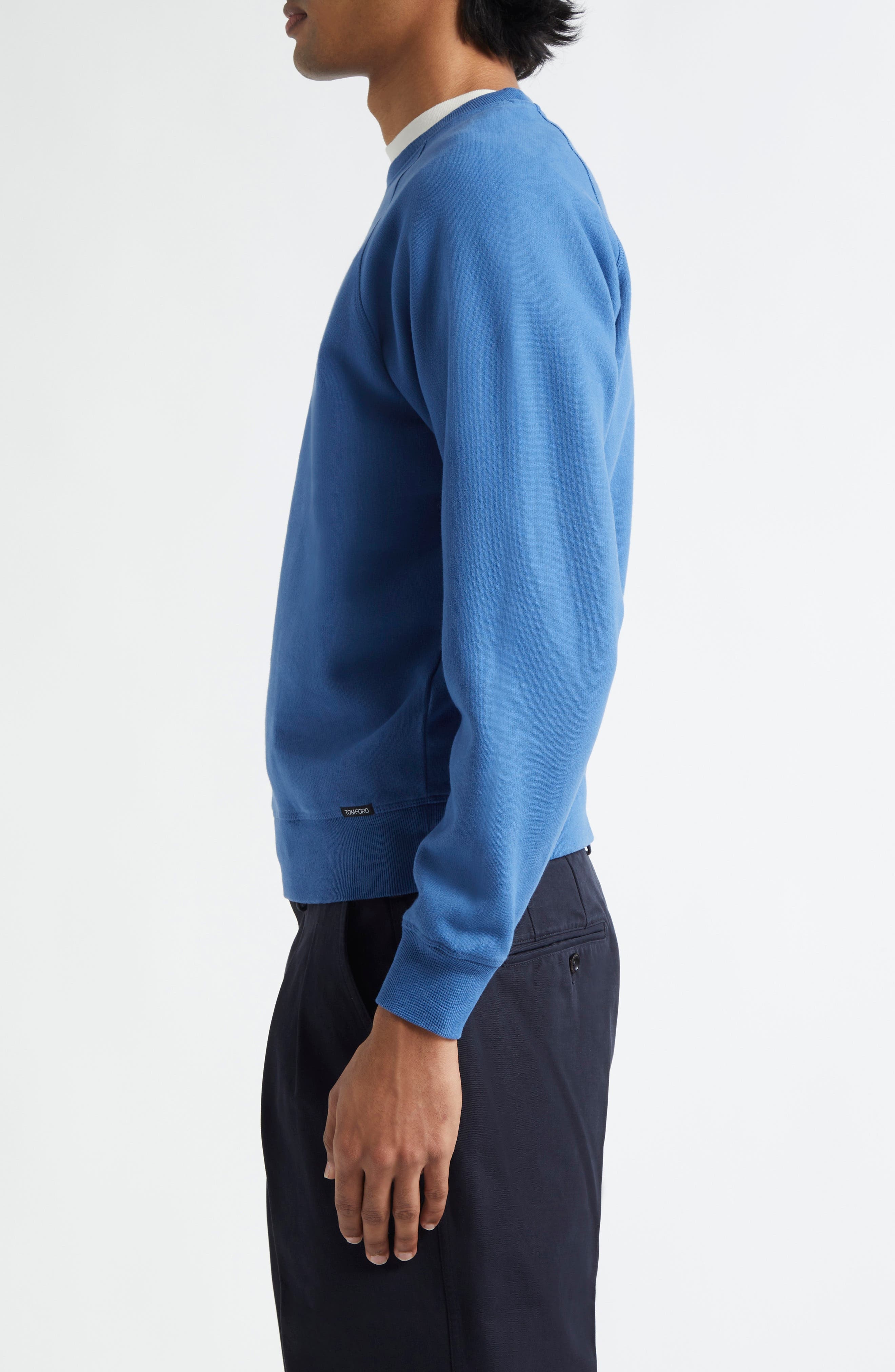 TOM FORD Felpa Garment Dye Crewneck Sweatshirt in Hb532 Denim Blue at Nordstrom - 3