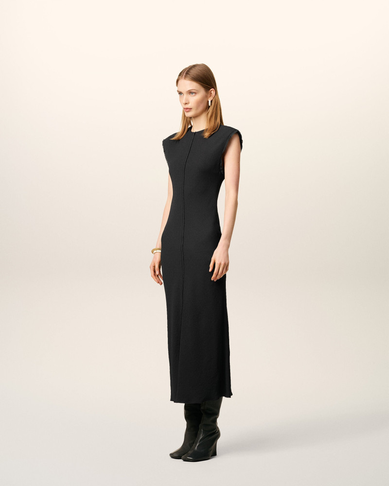 BLACK LONG RAW EDGE DETAILS DRESS 6