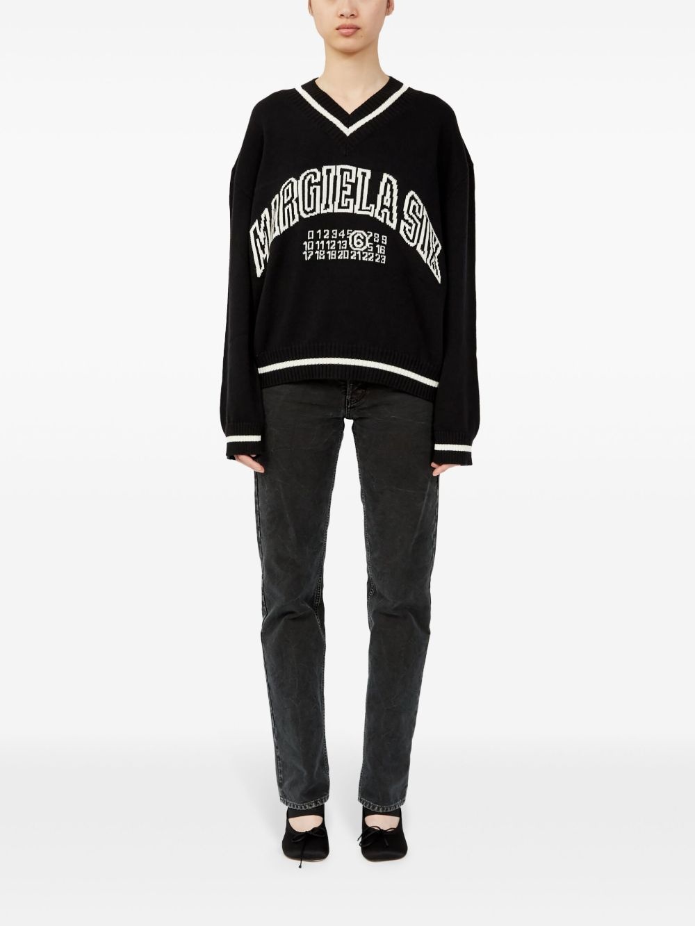 logo-knit v-neck jumper - 2