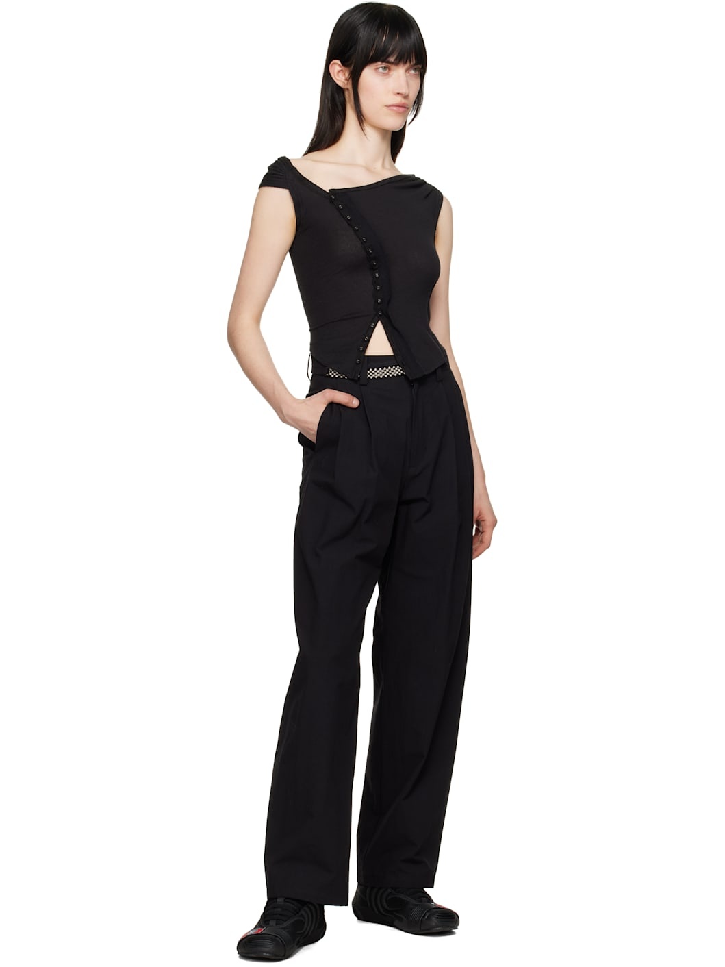 Black Wide Beaded Belt Trousers - 5