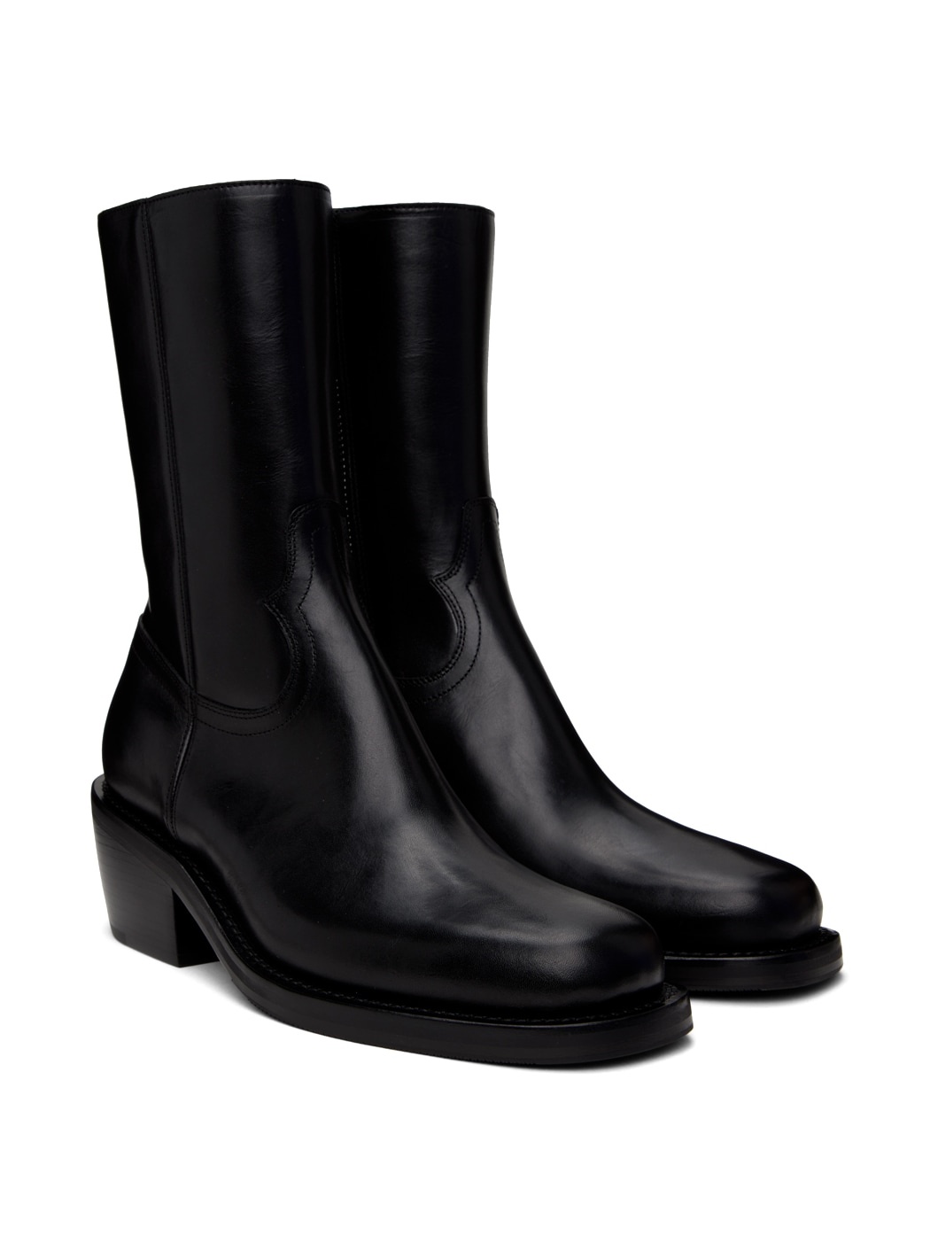 Dries Van Noten Black Square Toe Boots | REVERSIBLE