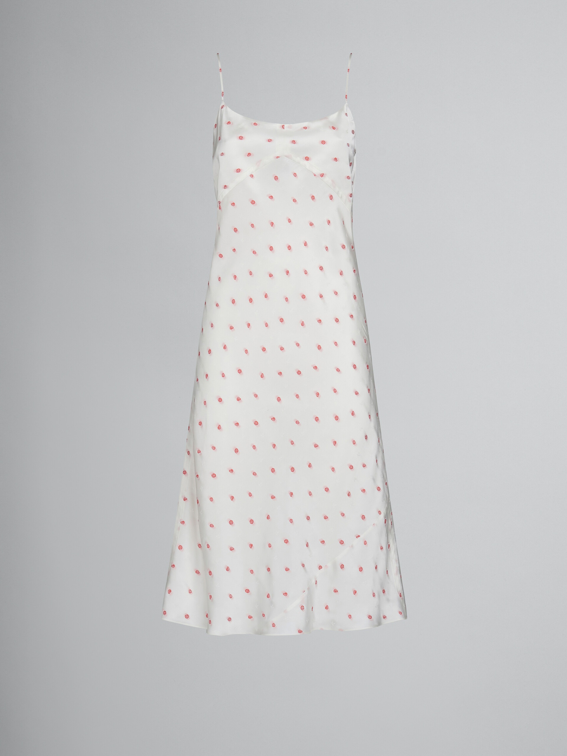 WHITE SLIP DRESS WITH JACQUARD ROSE MOTIF - 1