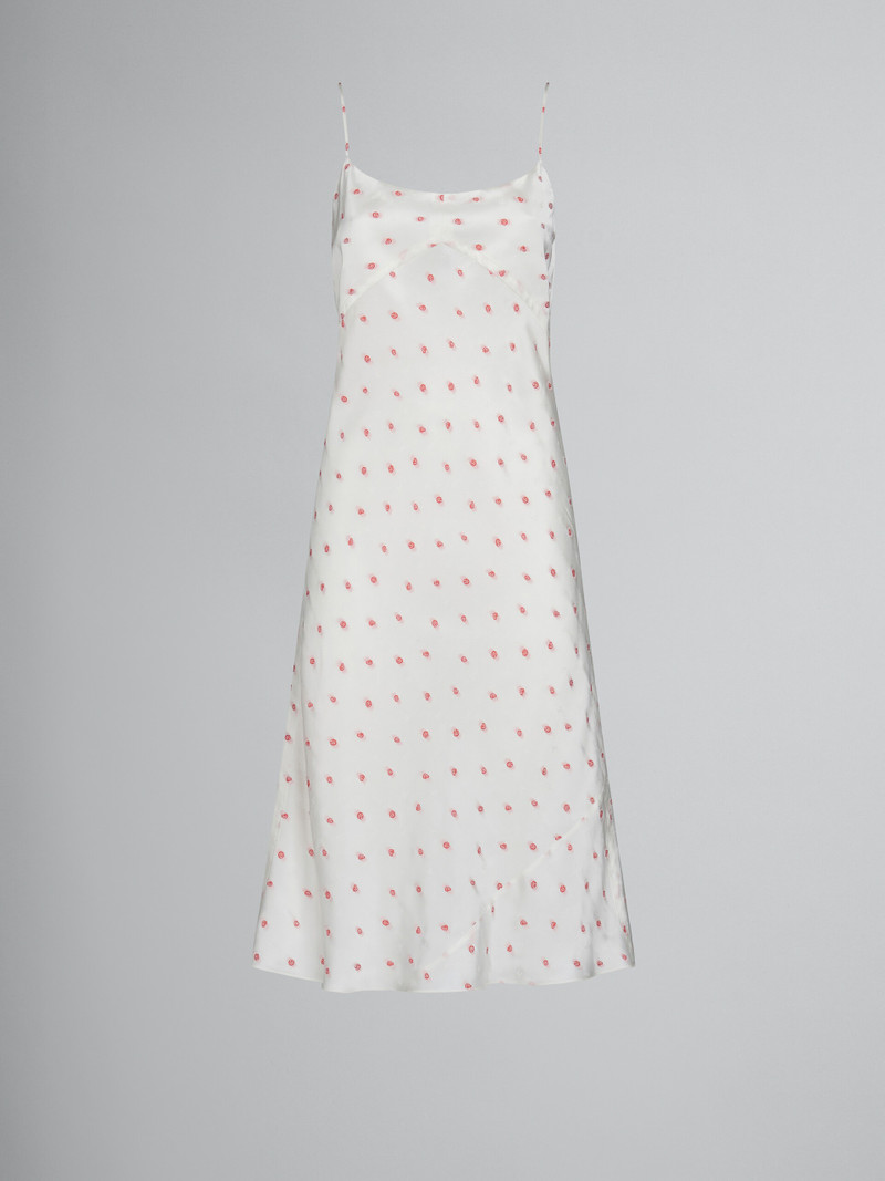 WHITE SLIP DRESS WITH JACQUARD ROSE MOTIF 1